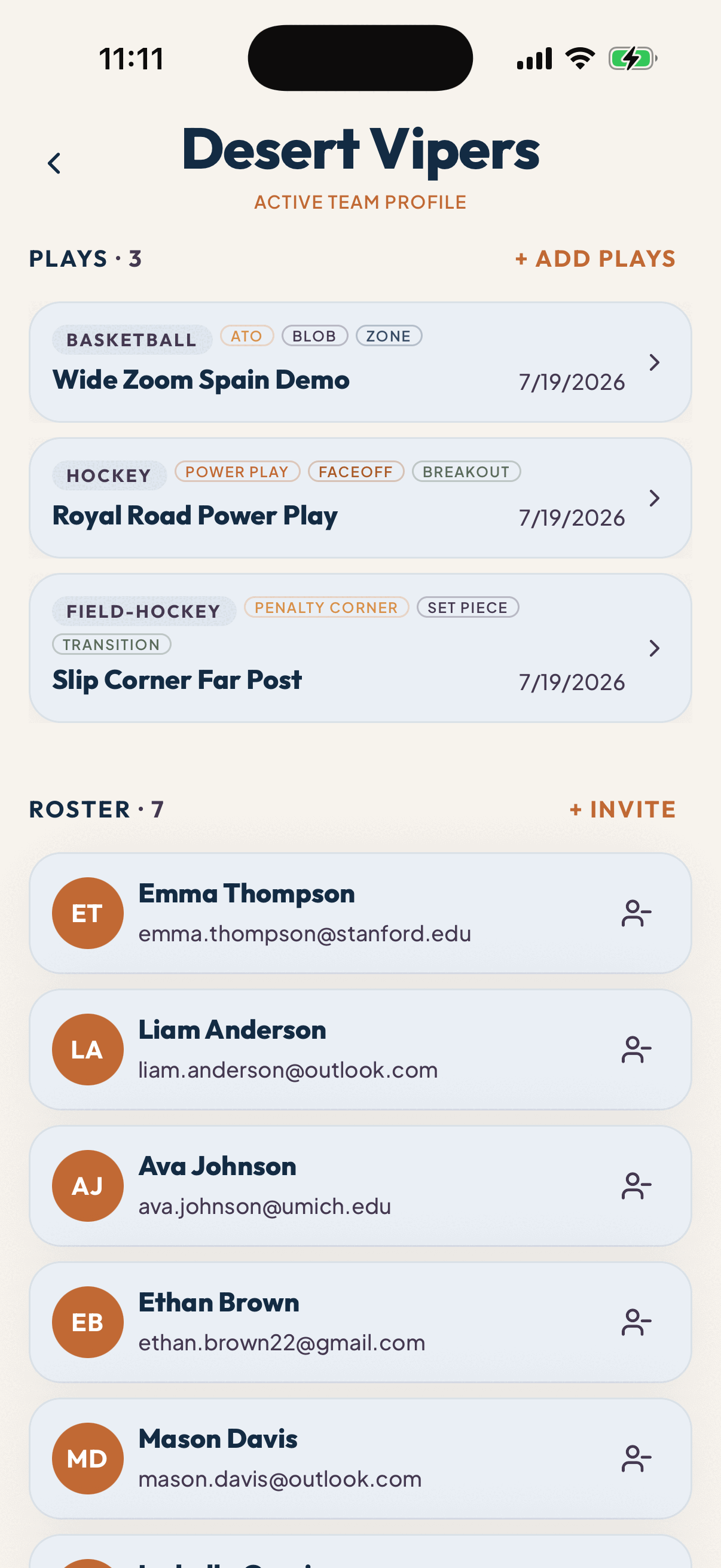 Team Details Screenshot